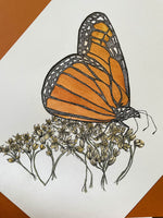 Original Monarch Butterfly in Ink and Ochre Pigment