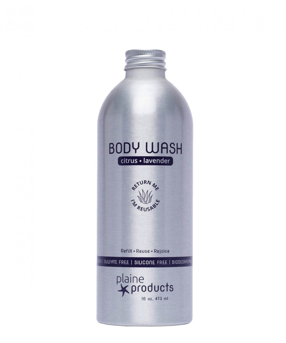 Plaine Body Wash citrus lavender aluminum bottle