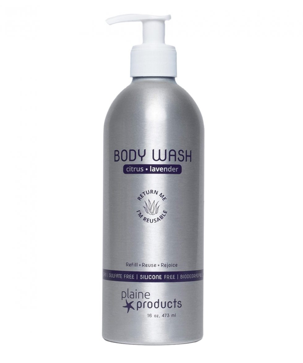 Plaine Body Wash citrus lavender aluminum bottle with pump
