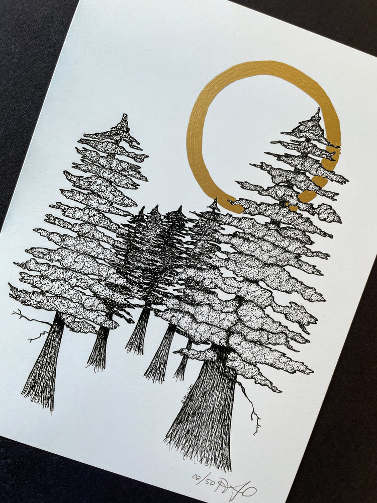 Redwoods with Golden Moon Print