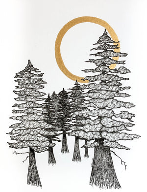 Redwoods with Golden Moon Print