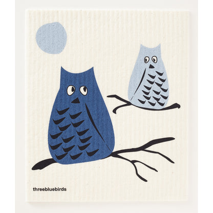 two owls on a swedish dish cloth